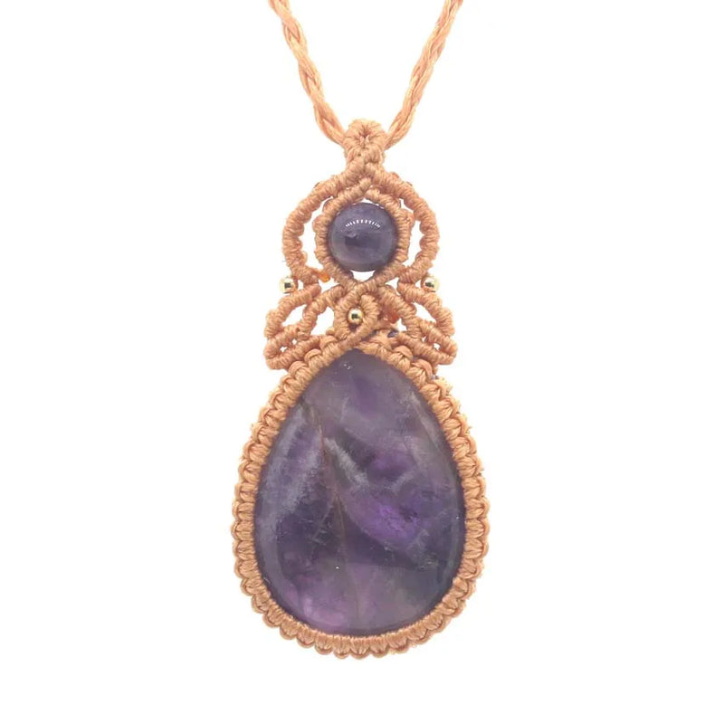 KFT Crystal Quartz Stone Pendant Macrame Necklace