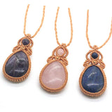 KFT Crystal Quartz Stone Pendant Macrame Necklace