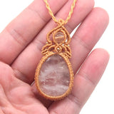 KFT Crystal Quartz Stone Pendant Macrame Necklace