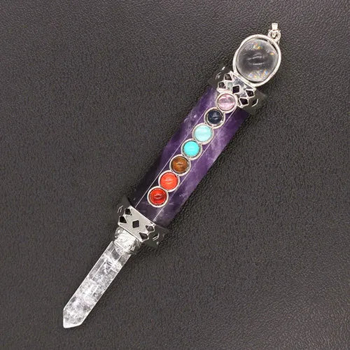 KFT Natural Healing Crystal Stones Hexagon Pendulums 7 Chakra Stone Beads