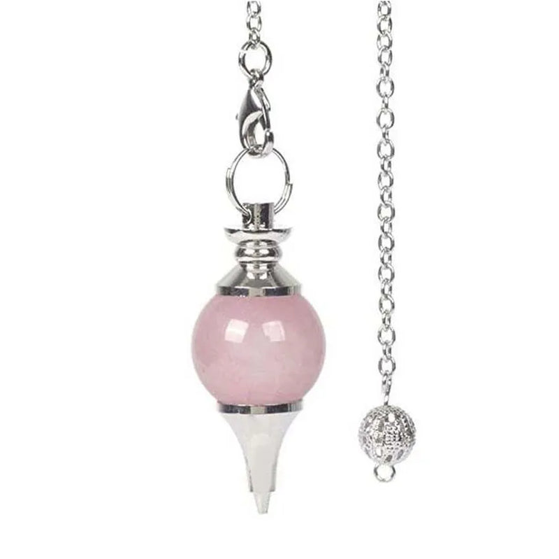 Rose Pink Quartz Crystal Chakra Pointed Reiki Pendulum Pendant