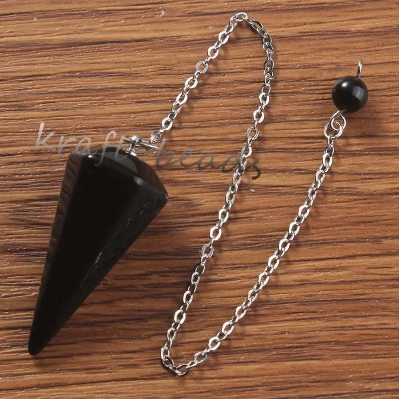 Hexagon Pyramid Round Beads Reiki Chakra Chain Pendulum Agates Quartz Stone Pend