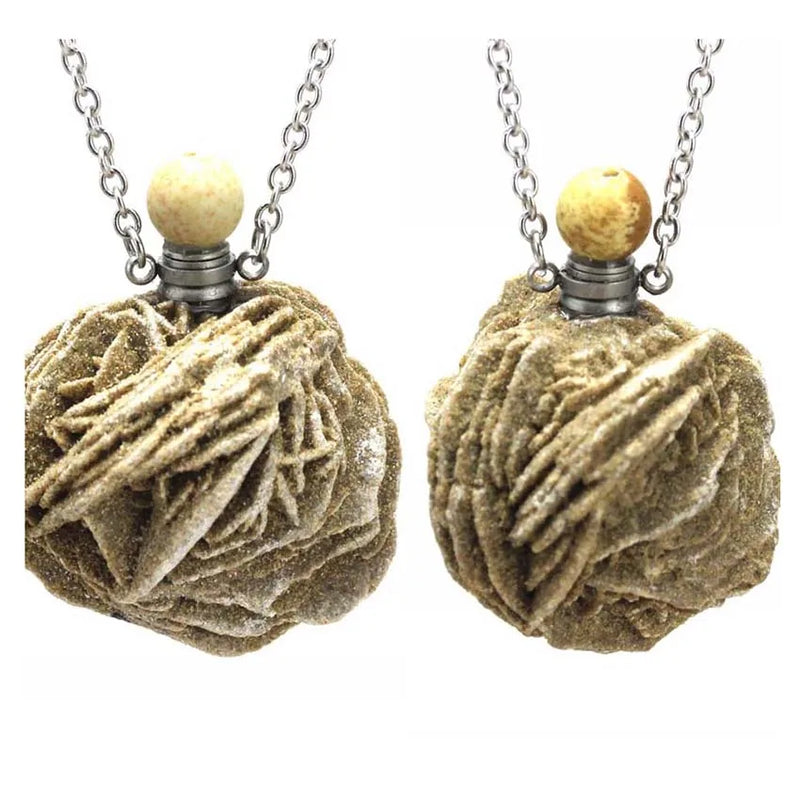 Desert Rose Selenite Stone Perfume Bottle Diffuser Necklace