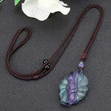 KFT Natural Reiki Fluorite Crystal Nine Tailed Fox Pendant Necklace