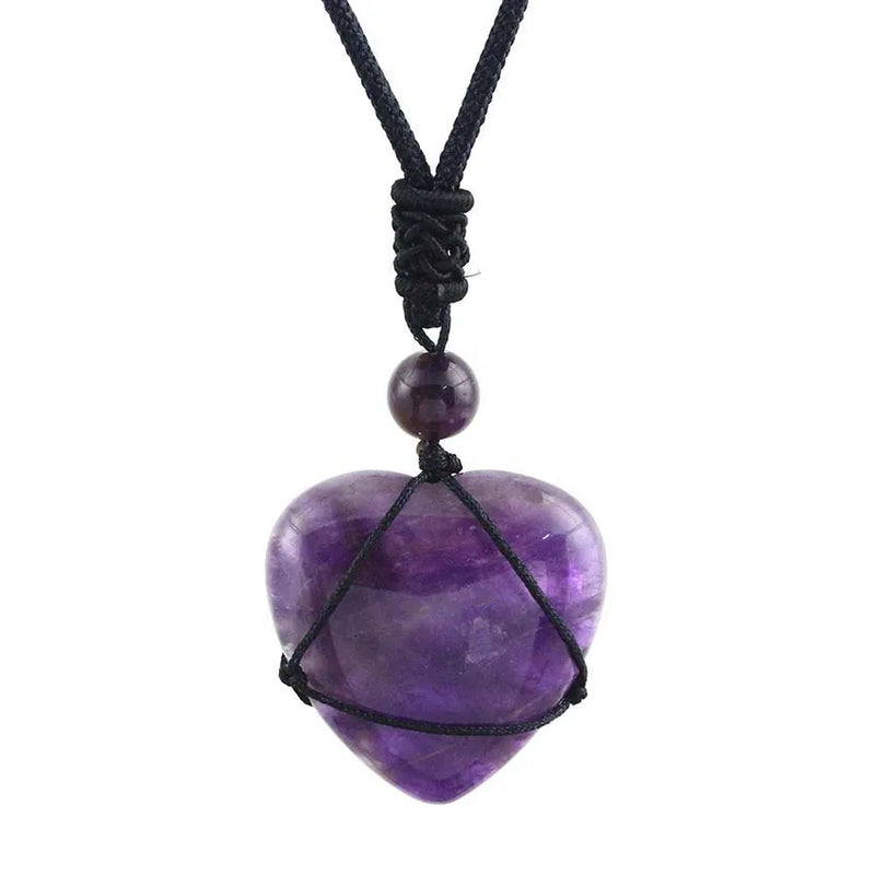 Rose Pink Quartz Crystal Heart Pendant Healing Necklace