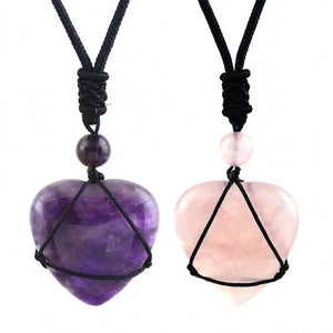Rose Pink Quartz Crystal Heart Pendant Healing Necklace