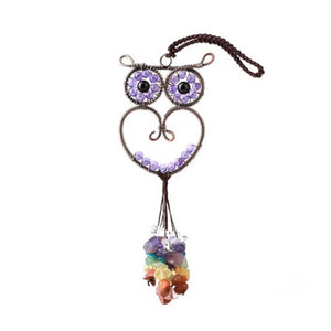 KFT Natural Stone Car Hanging Amulet 7 Chakra Chips Owl Shape