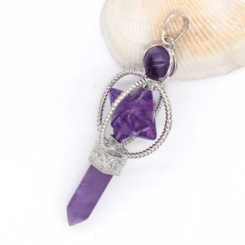 Crystal Quartz Merkaba Meditation Chakra Pendulum Pendant Necklace