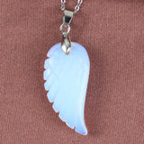 KFT Natural Stones 35mm Carve Angel Wing Pendants Rock Crystal Opalite...