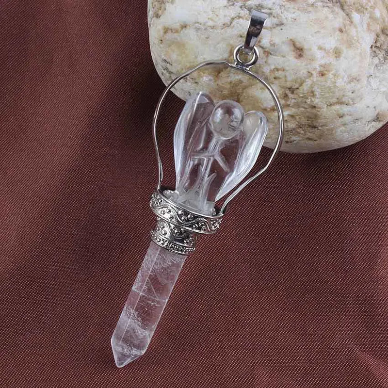 Vintage Silver Plated Crystal Angel Pendulum Jewelry