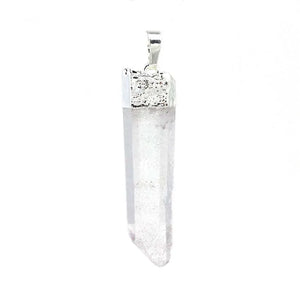 Silver Plated Clear Quartz Rock Crystal Irregular Stone Pendant