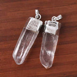 Silver Plated Clear Quartz Rock Crystal Irregular Stone Pendant