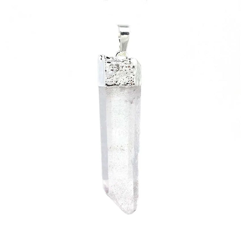 Silver Plated Clear Quartz Rock Crystal Irregular Stone Pendant