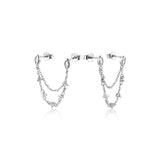 925 Sterling Silver Teardrops Ovals Chain Earring Women Piercing Clips