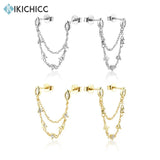 925 Sterling Silver Teardrops Ovals Chain Earring Women Piercing Clips