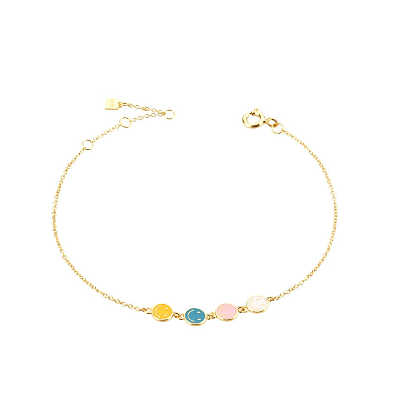 925 Silver Colorful Enamel Happy Face Smiley Bracelet Chain Women Jewelry