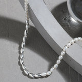 925 Silver Pearl Chain Choker Necklace Long Charm Wedding Jewelry