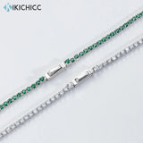925 Silver 2mm Green CZ Chain Choker Necklace Fine Jewelry