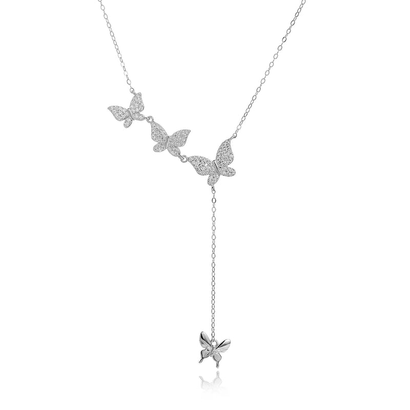 925 Silver Chain Butterfly Pendant Choker Necklace Women Rock Punk Jewelry