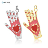 925 Silver Enamel Hand Heart Pendant Crystal Zircon CZ Accessory