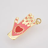 925 Silver Enamel Hand Heart Pendant Crystal Zircon CZ Accessory