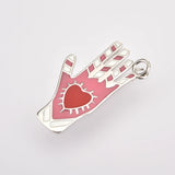 925 Silver Enamel Hand Heart Pendant Crystal Zircon CZ Accessory
