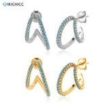 925 Silver Double Circle Piercing Hoop Turquoise Pendiente