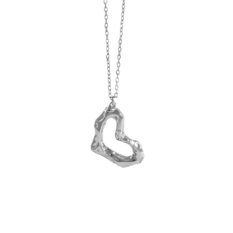 925 Silver Geometric Heart Pendant Necklace Chain Fine Jewelry