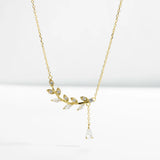 925 Silver Leaves CZ Pendant Necklace Long Chain Women Crystal Jewelry