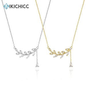 925 Silver Leaves CZ Pendant Necklace Long Chain Women Crystal Jewelry
