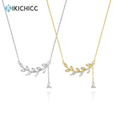 925 Silver Leaves CZ Pendant Necklace Long Chain Women Crystal Jewelry