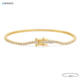 925 Silver 2mm Round Chain Zircon Bracelet CZ Bangle Crystal Wedding Jewelry