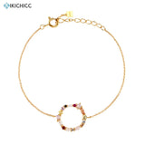 925 Silver Circle Pendant Bracelet Rainbow Jewelry Gift Women
