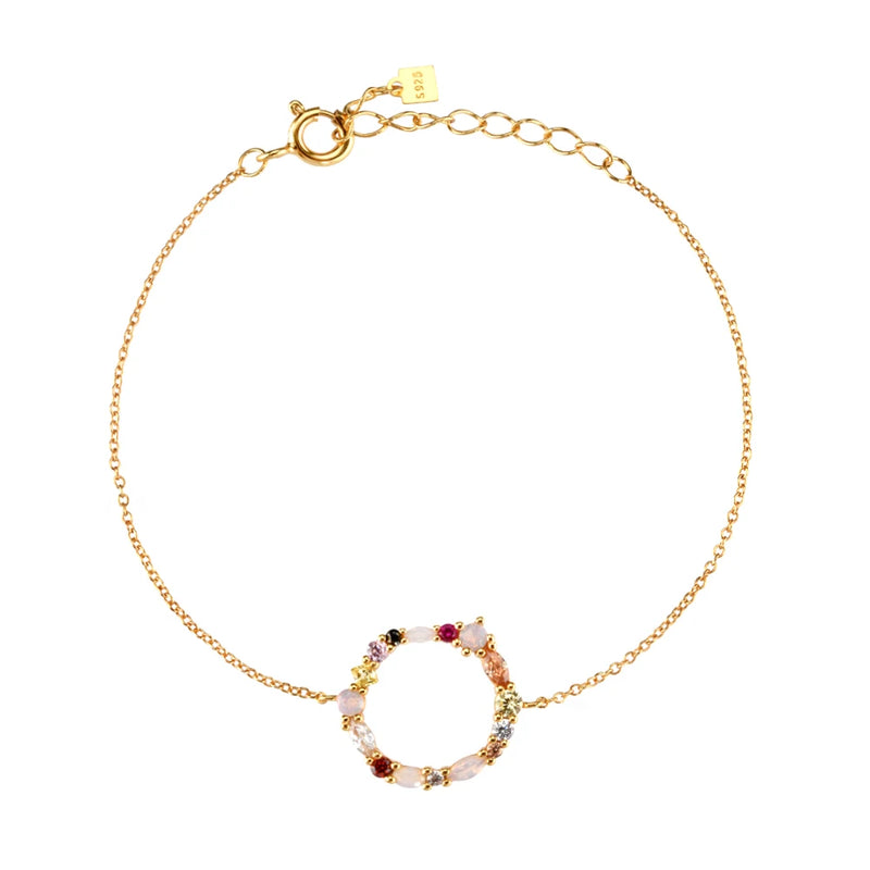 925 Silver Circle Pendant Bracelet Rainbow Jewelry Gift Women