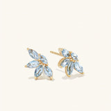 925 Silver Clear Zircon Flower Stud Earrings Yellow Fine Jewelry