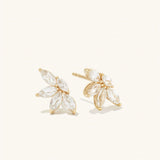 925 Silver Clear Zircon Flower Stud Earrings Yellow Fine Jewelry