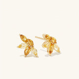 925 Silver Clear Zircon Flower Stud Earrings Yellow Fine Jewelry