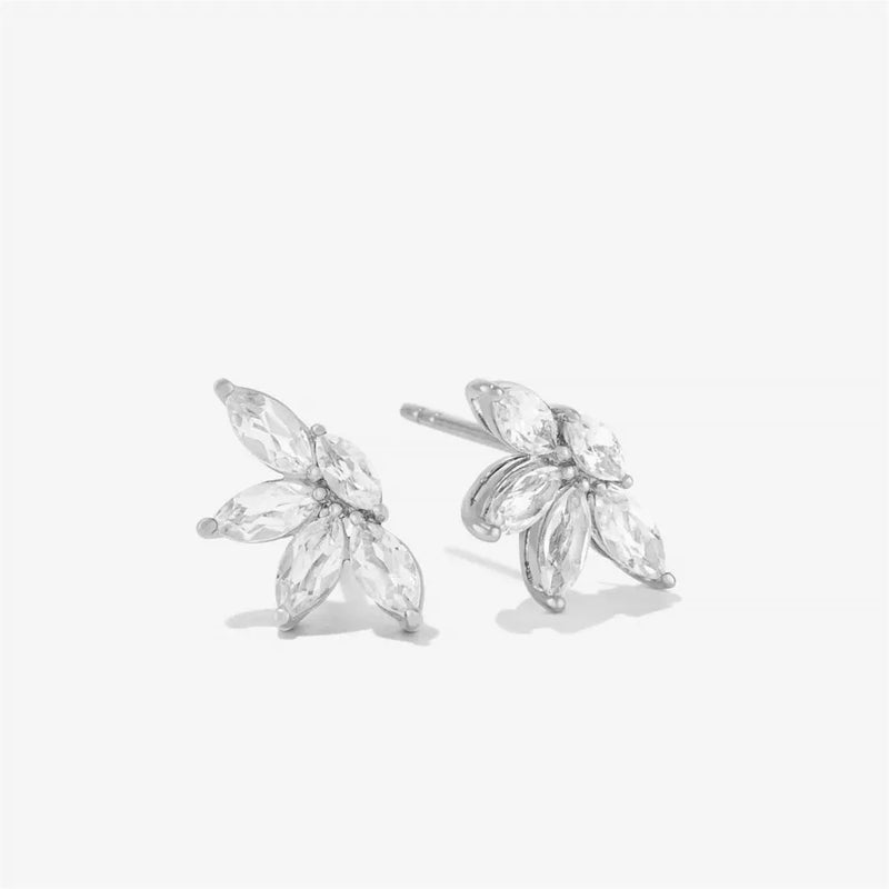 925 Silver Clear Zircon Flower Stud Earrings Yellow Fine Jewelry
