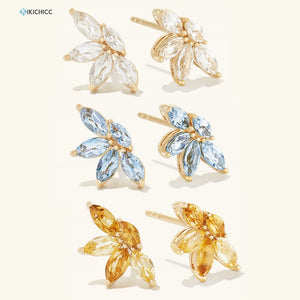 925 Silver Clear Zircon Flower Stud Earrings Yellow Fine Jewelry