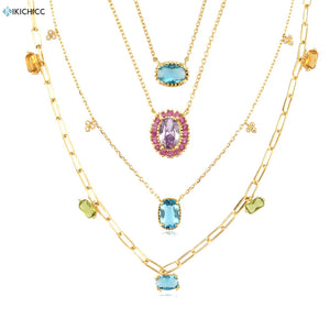 925 Silver Colorful CZ Charm Necklace Choker Chain Women Jewelry Wedding