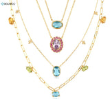 925 Silver Colorful CZ Charm Necklace Choker Chain Women Jewelry Wedding