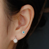 925 Silver Flower Turquoise Opals Stud Earring Women Tiny Clips Wedding