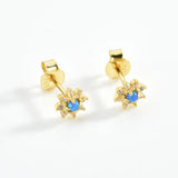 925 Silver Flower Turquoise Opals Stud Earring Women Tiny Clips Wedding