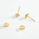 925 Silver Flower Turquoise Opals Stud Earring Women Tiny Clips Wedding
