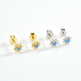 925 Silver Flower Turquoise Opals Stud Earring Women Tiny Clips Wedding