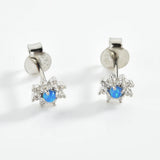 925 Silver Flower Turquoise Opals Stud Earring Women Tiny Clips Wedding
