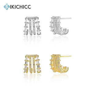 925 Silver Four Circle Zircon CZ Hoop Earrings