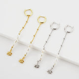 925 Silver Chain Drop Earring Hoop Earring with Pendant and Silver Pearl Clip
