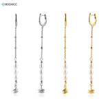 925 Silver Chain Drop Earring Hoop Earring with Pendant and Silver Pearl Clip