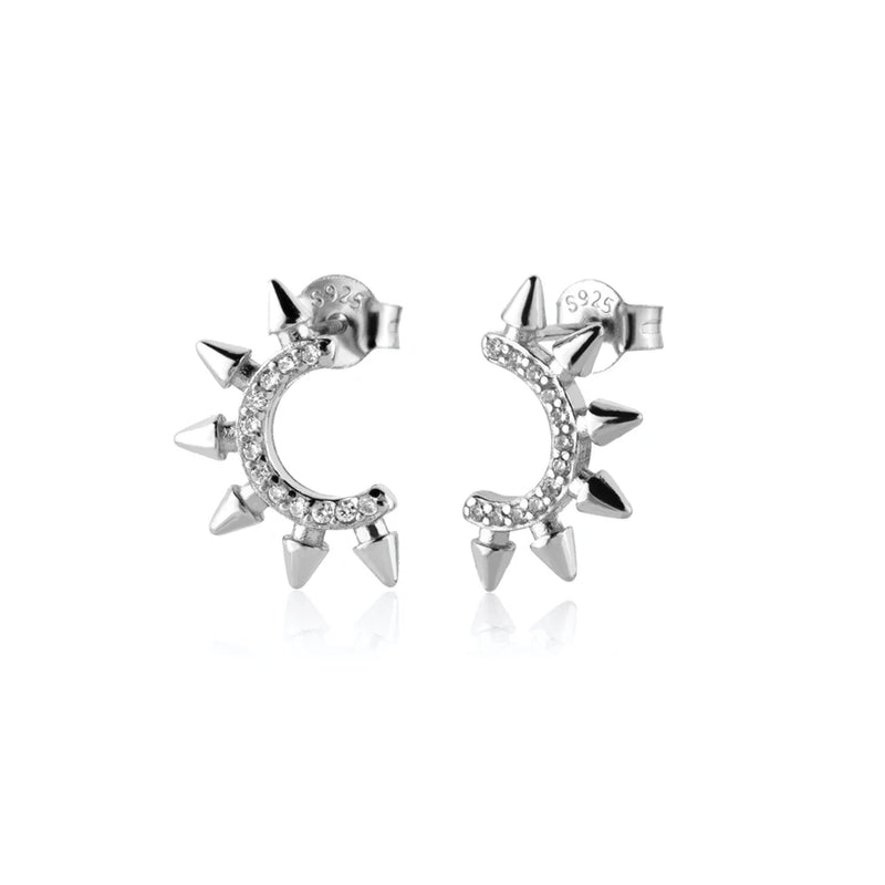 925 Silver Moon Spike Stud Earring Women Rock Punk Fine Jewelry